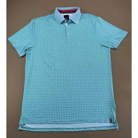Kenneth Cole Golf Polo Shirt XL Teal Geometric Print Stretch Performance Mens - Picture 2 of 8